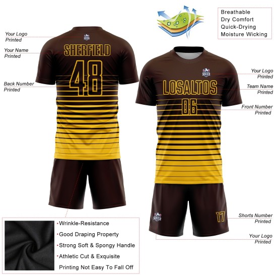 Maglia da calcio personalizzata con stampa sublimatica a righe gialle e marroni