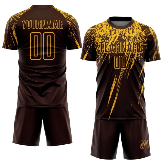Maglia da calcio personalizzata con stampa a sublimazione marrone-oro
