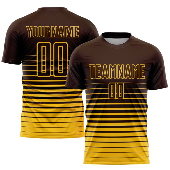 Maglia da calcio personalizzata con stampa sublimatica a righe gialle e marroni