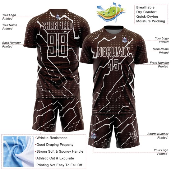 Maglia da calcio personalizzata con sublimazione Brown White Lightning