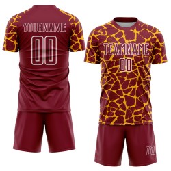 Maglia da calcio personalizzata Crimson Gold-White Abstract Network Splash Sublimazione Uniforme da calcio
