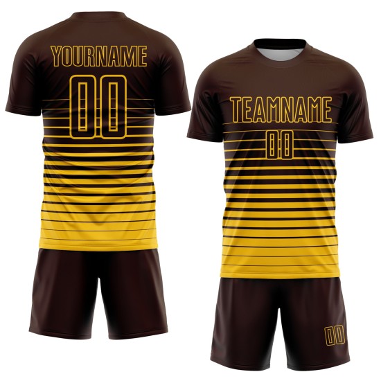 Maglia da calcio personalizzata con stampa sublimatica a righe gialle e marroni